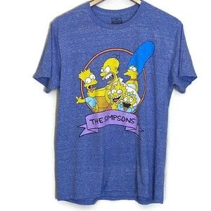 THE SIMPSONS Mens Blue Graphic Short Sleeve T Shirt Size L Bart Homer Marge Lisa